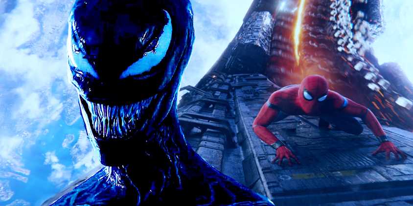 Split image of Venom and Spider Man