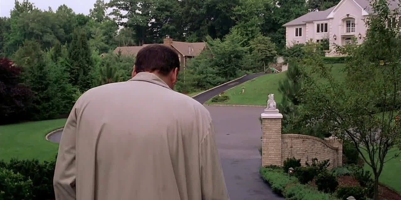 Tony walks back to the house after picking a newspaper in The Sopranos