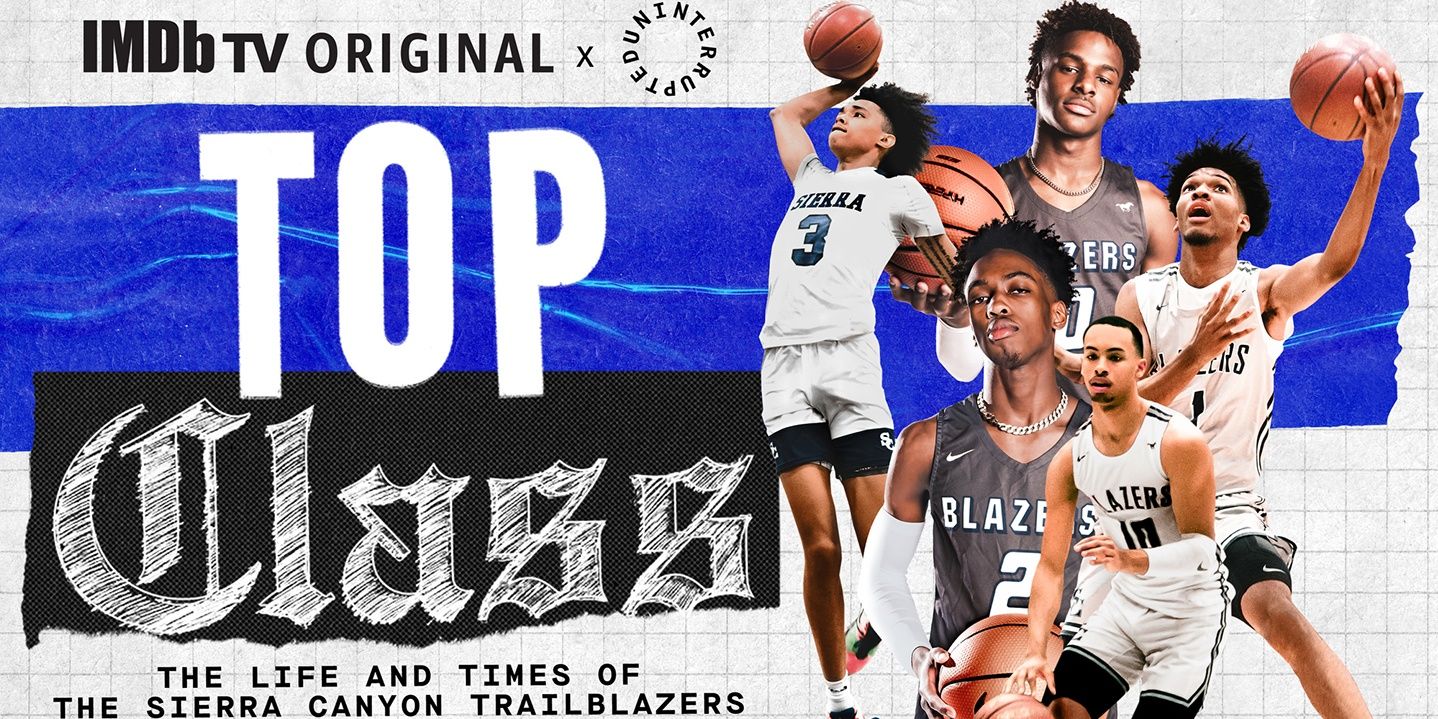 Members of the Sierra Canyon Trailblazers play basketball on the cover of Top Class.