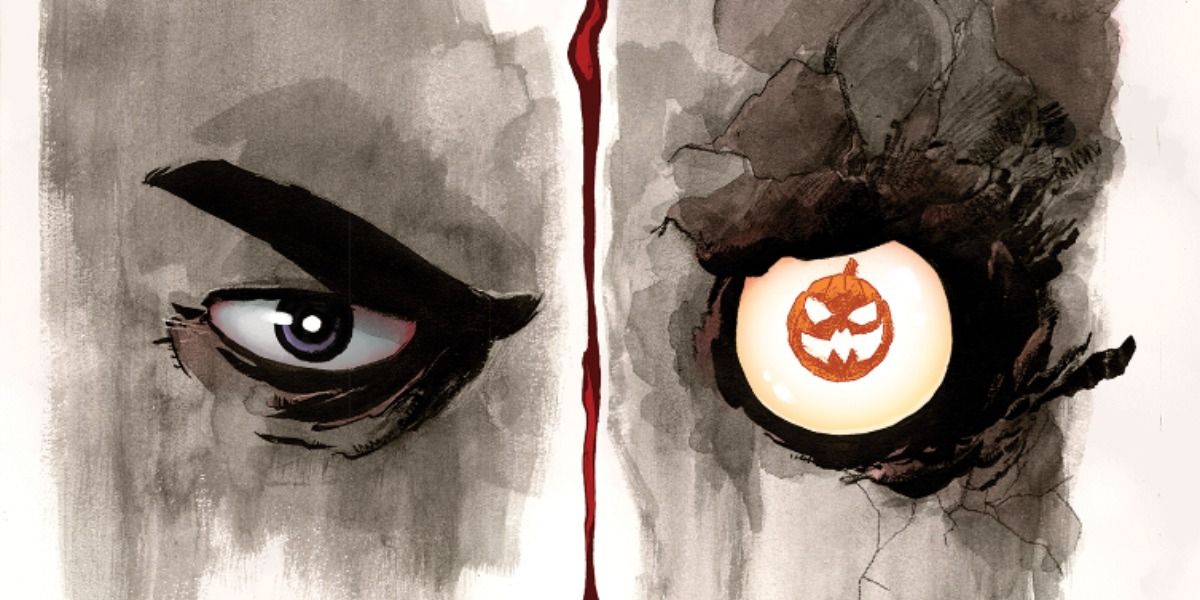 Two-Face with a jack o lantern in his left eye.
