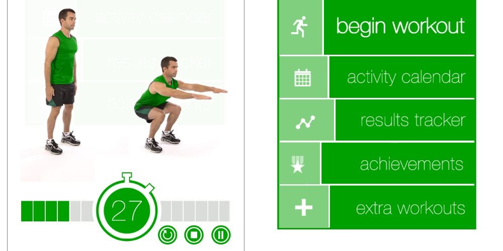 Two images side by side from the 7 minute workout challenge app
