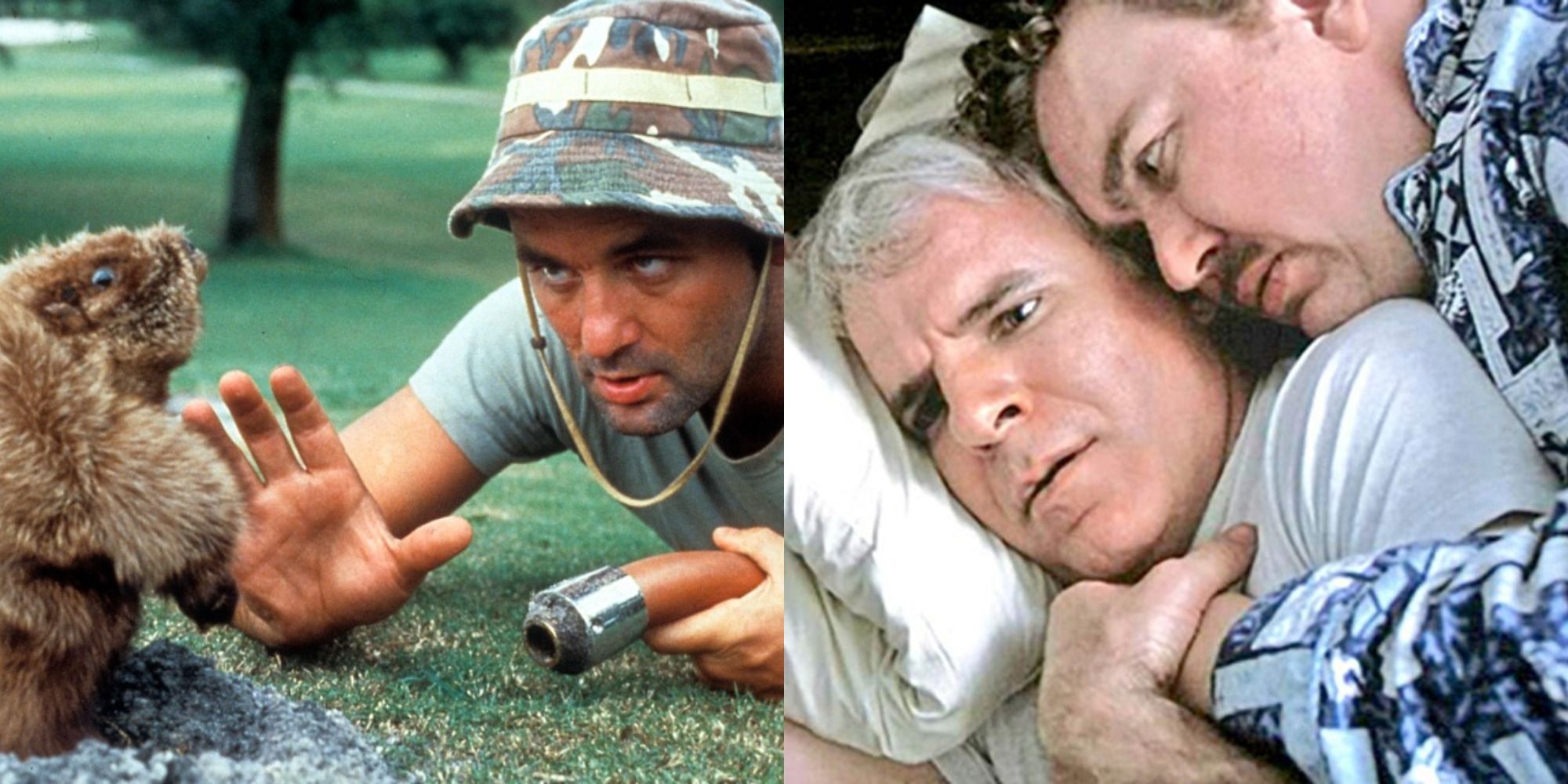 Two side by side images from Caddyshack and Planes, Trains & Automobiles