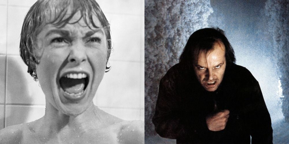 Two side by side images from The Shining and Psycho