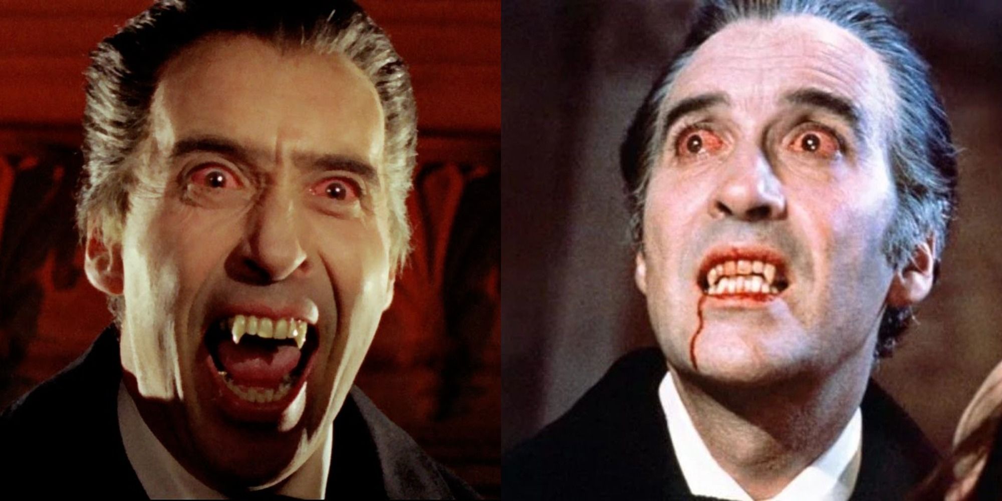 Two side by side images of Christopher Lee as Dracula