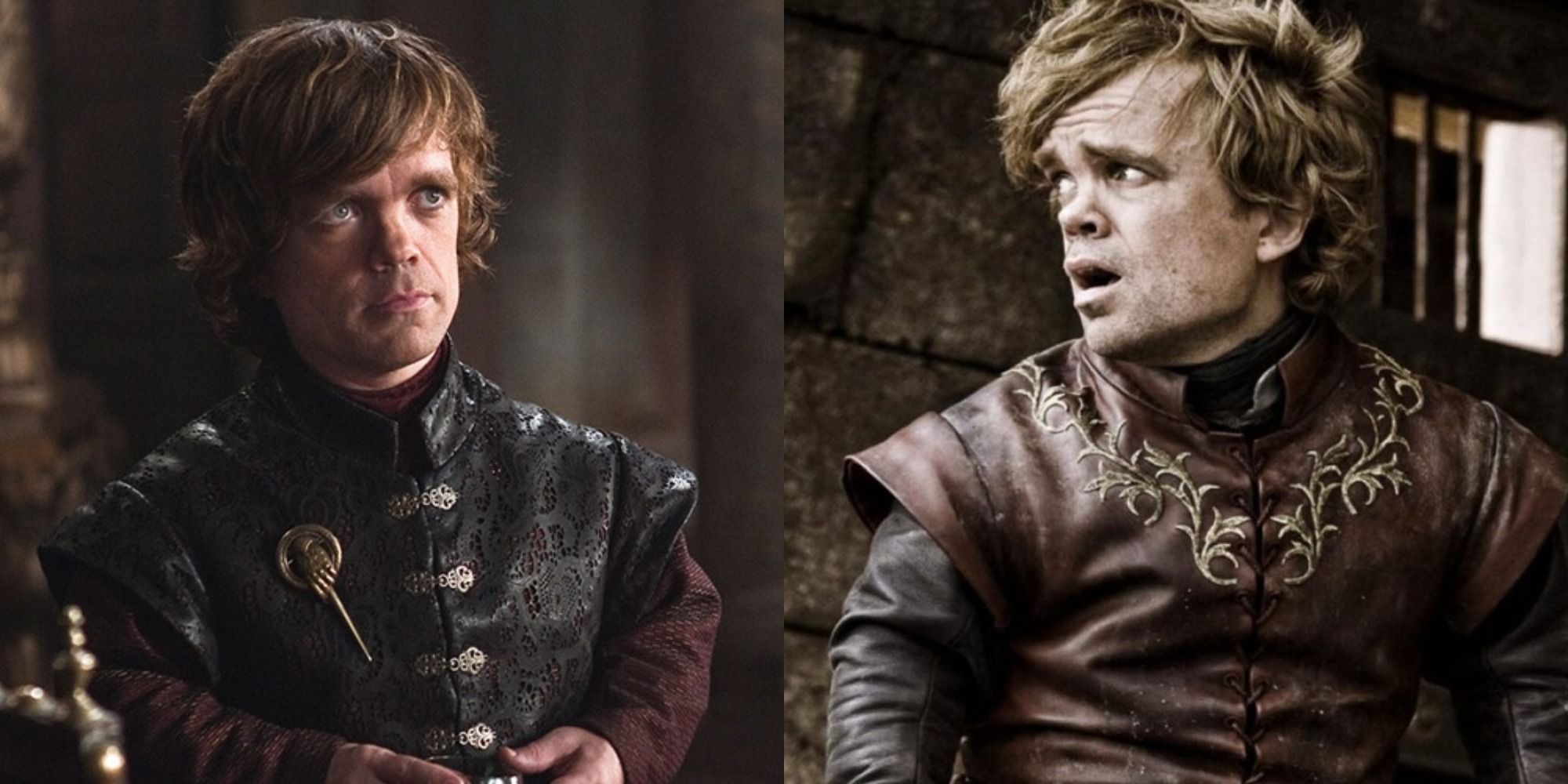 Split image of Tyrion Lannister in the small council and in a prison cell in Game of Thrones