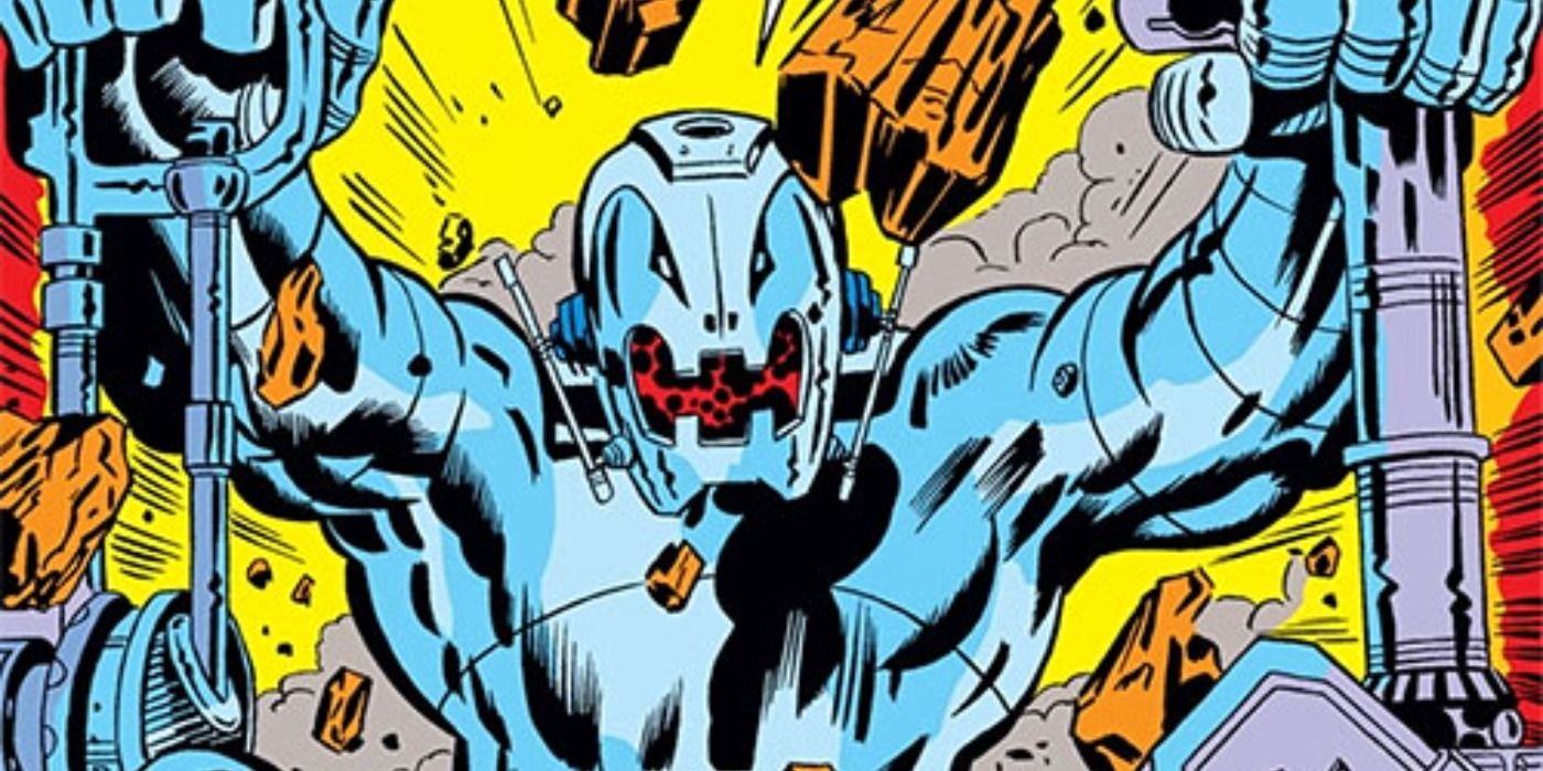 Ultron-6 attacks in Marvel Comics.
