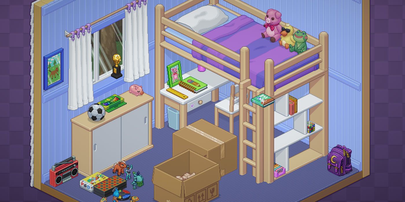 A child's room with a bunk bed, toys, and boxes in Unpacking.
