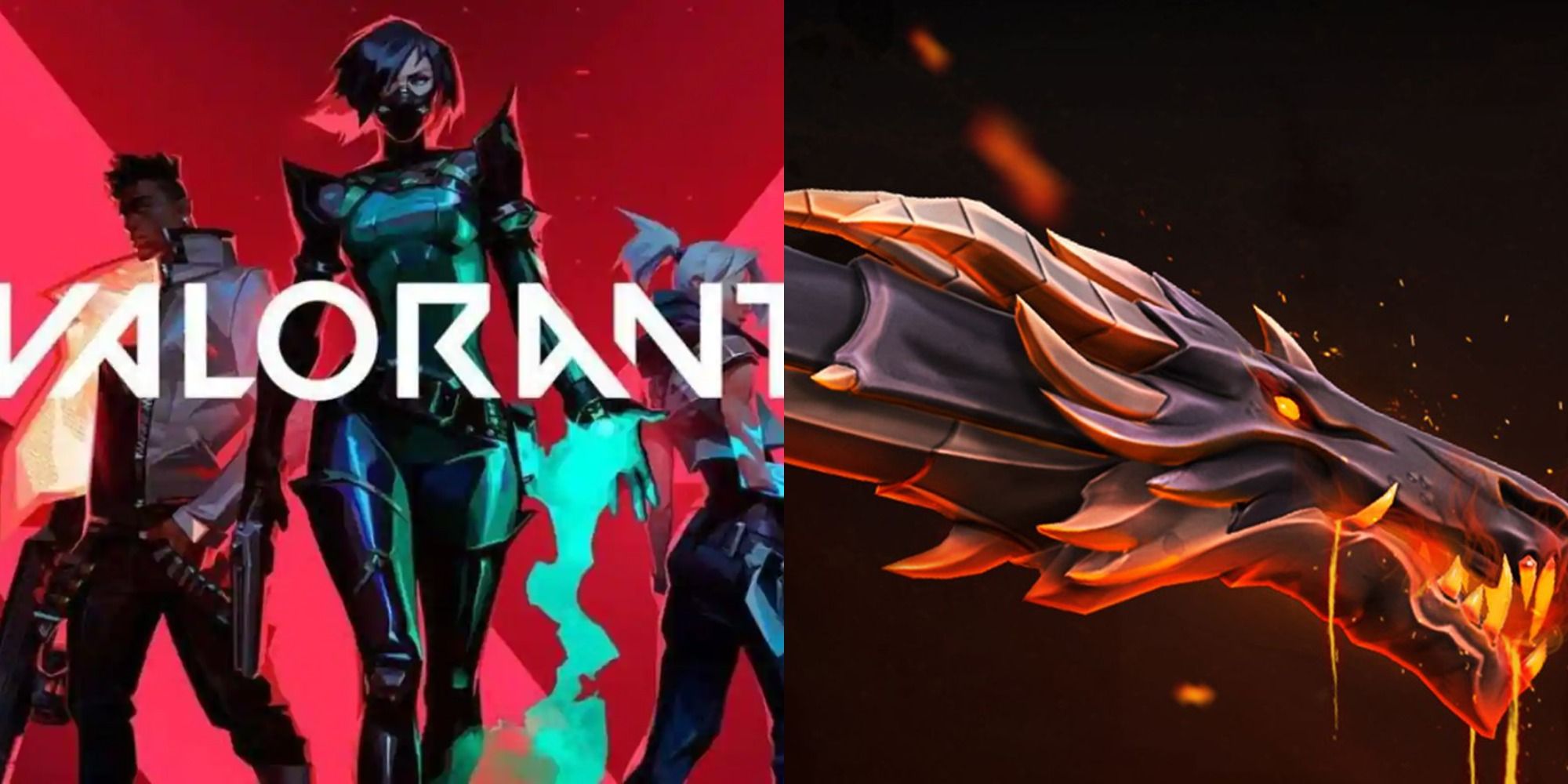 Split image showing the cover for Vaalorant and the Elderflame skin