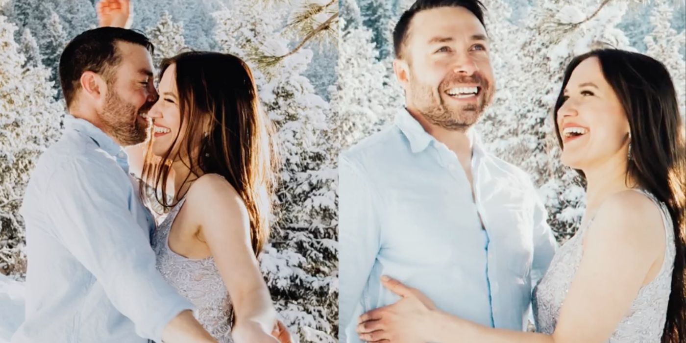 Varya Malina - Geoffrey Pasche in 90 Day Fiance posing for a photo shoot amid snow covered trees