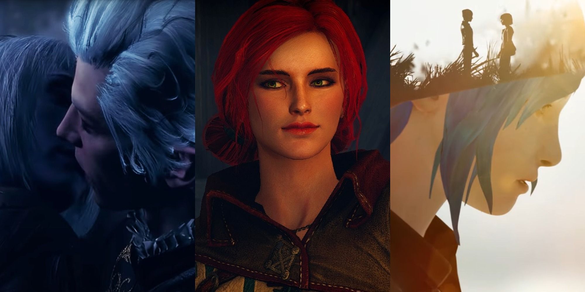 Split image of Astarion, Triss, and Chloe Price