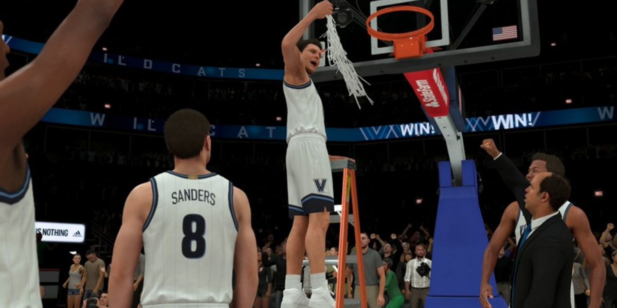 A player cuts down the net in NBA 2K22