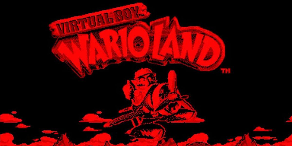 Title screen for Virtual Boy Wario Land, which features Wario in a plane