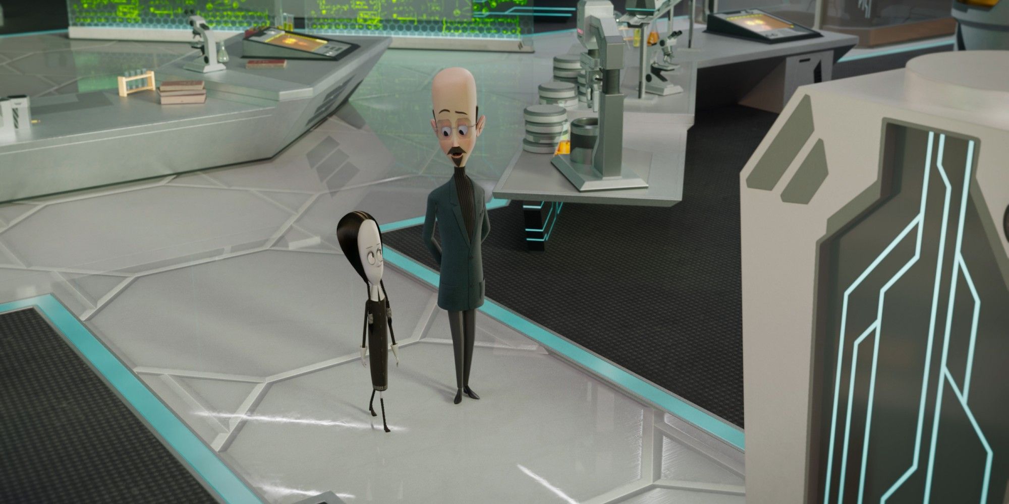 Cyrus Strange shows Wednesday his lab in The Addams Family 2