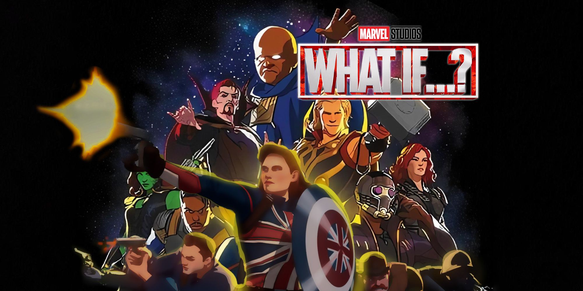 Characters and logo for the show Marvel What If...?