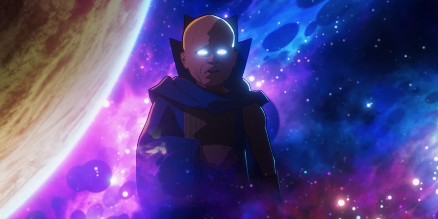 Uatu The Watcher talking and floating in space in Marvel's What If...?