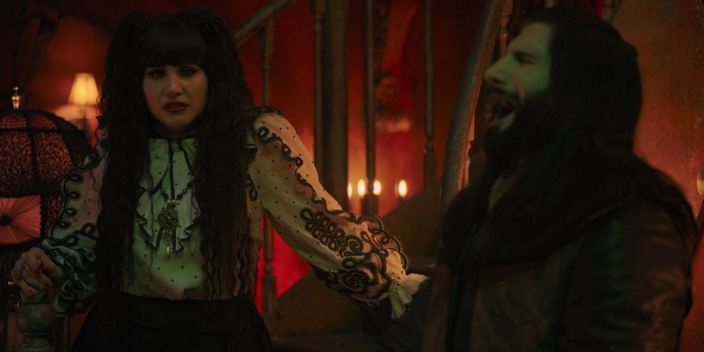 Nadja looks annoyed as Nandor cries in What We Do In The Shadows.