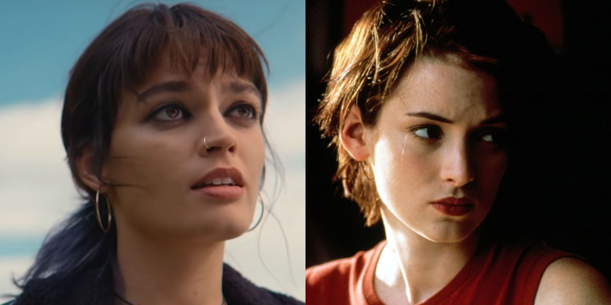 Split image of Maeve in Sex Education and Winona Ryder in Reality Bites