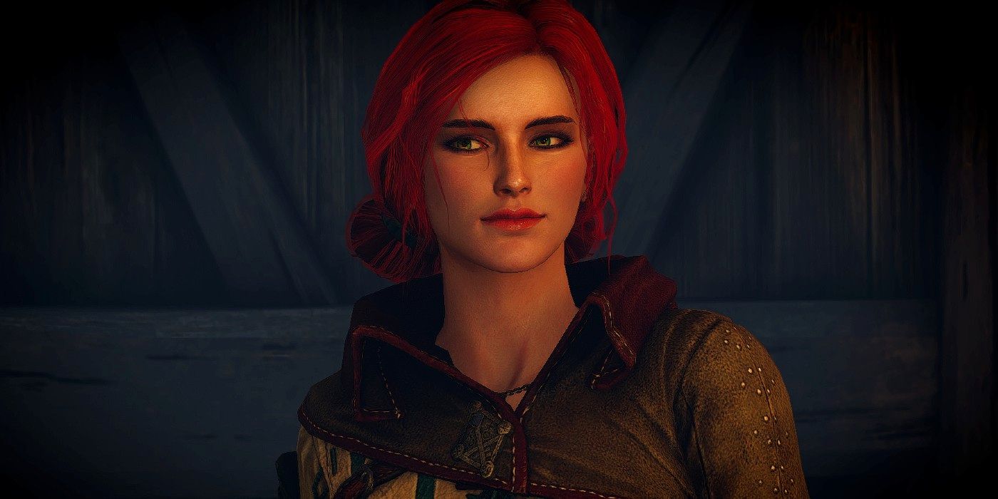 Triss smirks while talking to Geralt in The Witcher