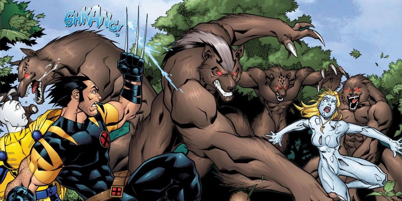 The X-Men fight wolf men in Marvel Comics