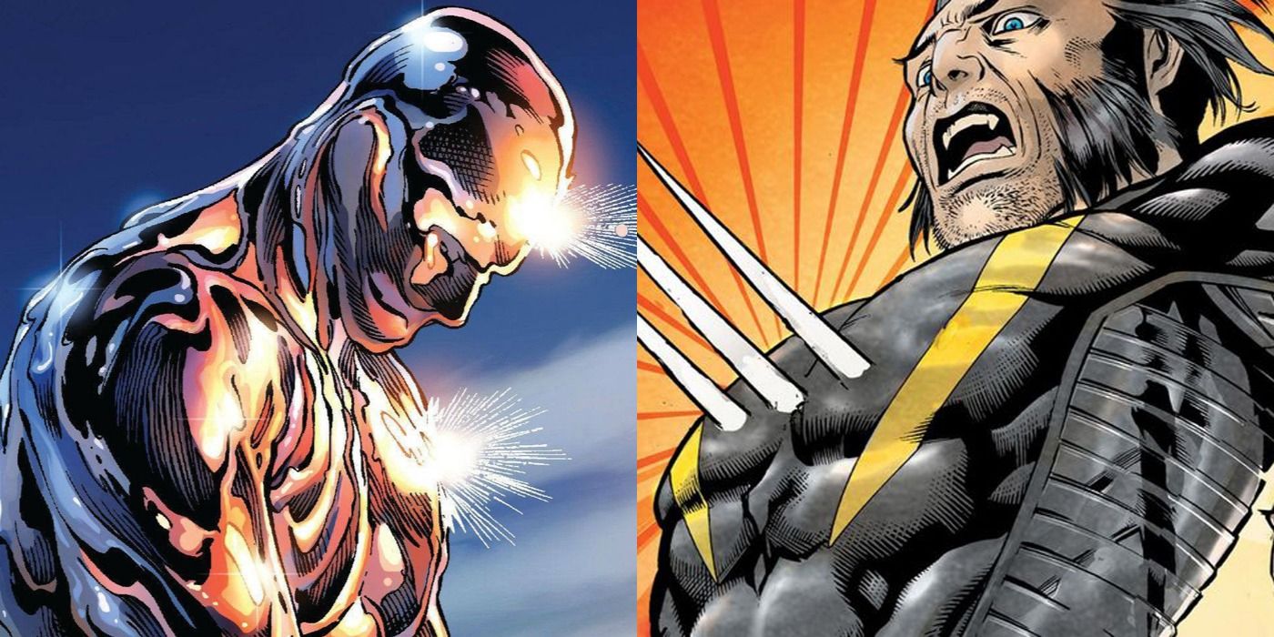 Split image of Wolverine dying by adamantium and his claws in Marvel comics