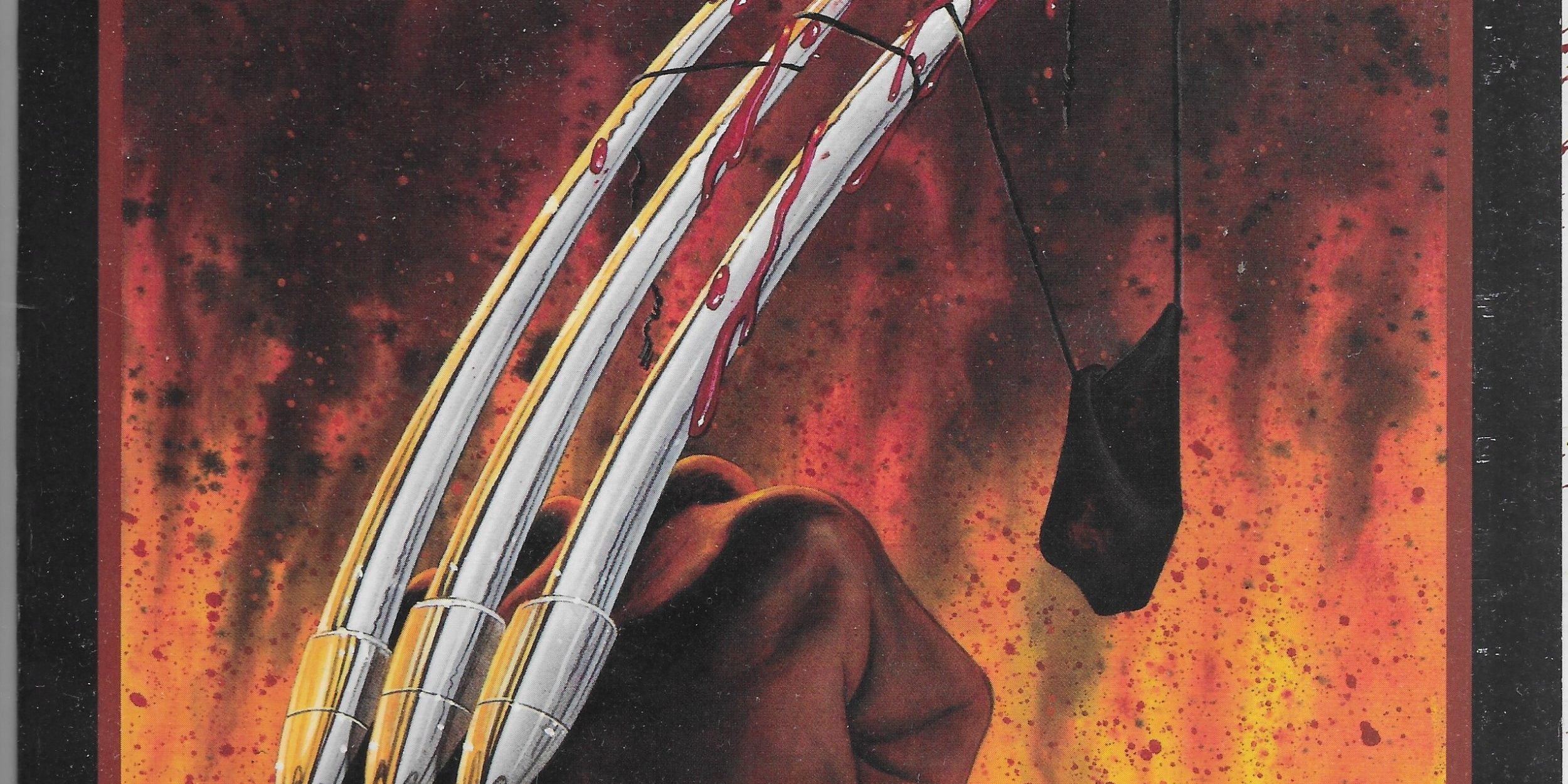 Wolverine's blood stained claws popping out of his hand in Marvel comics
