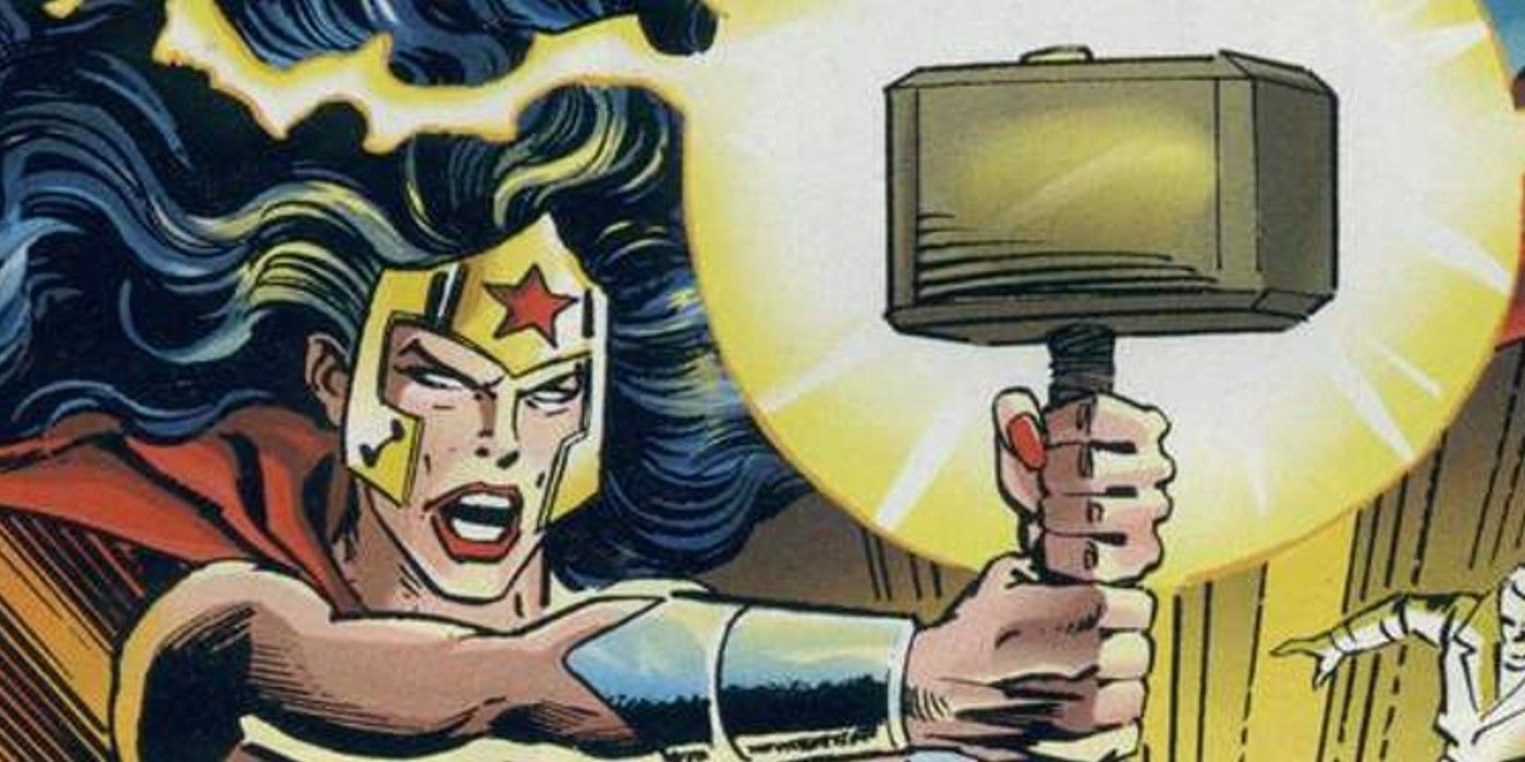 Wonder Woman holding Mjolnir