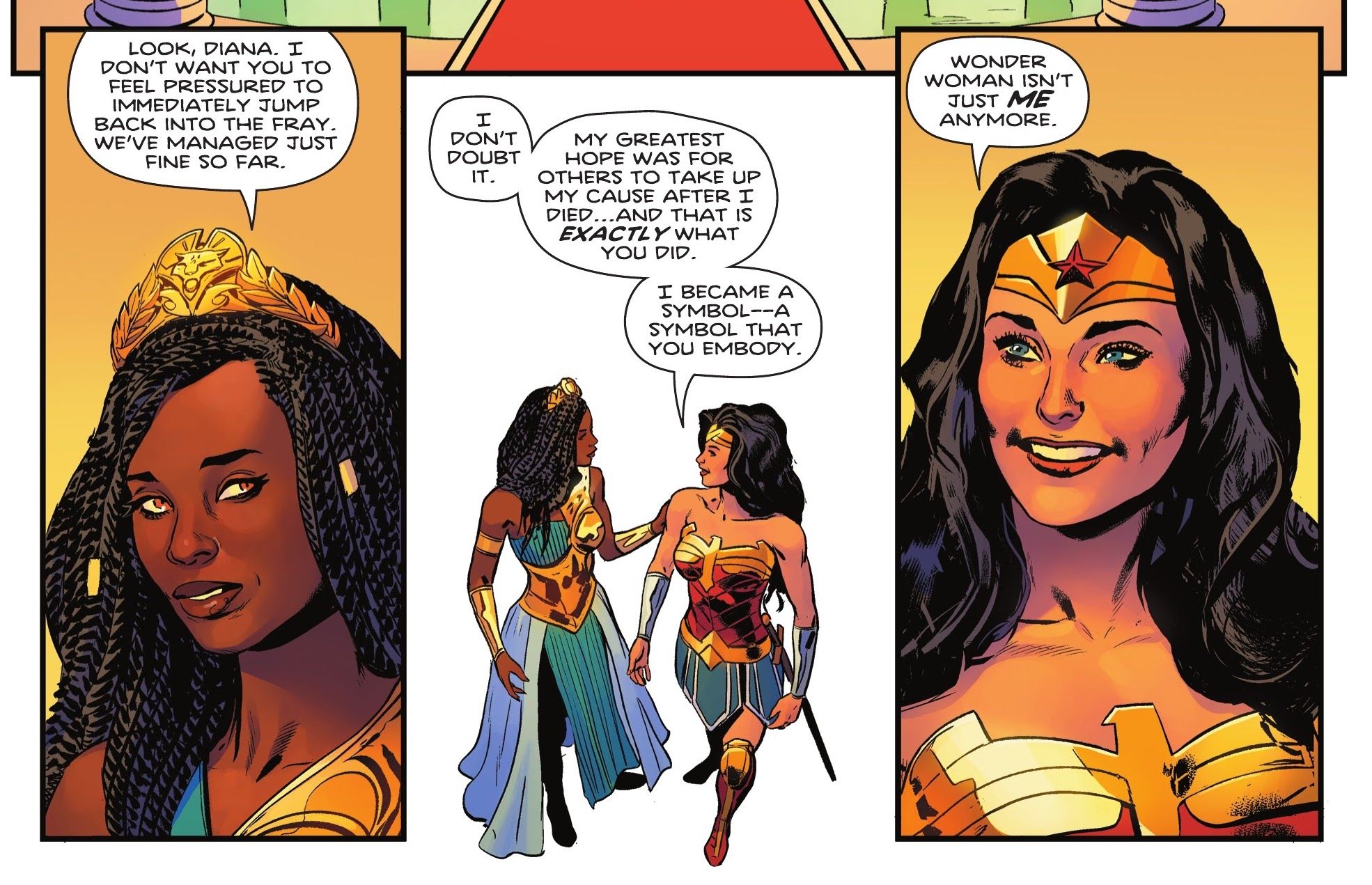 Wonder Woman talks with Nubia, queen of Themyscira