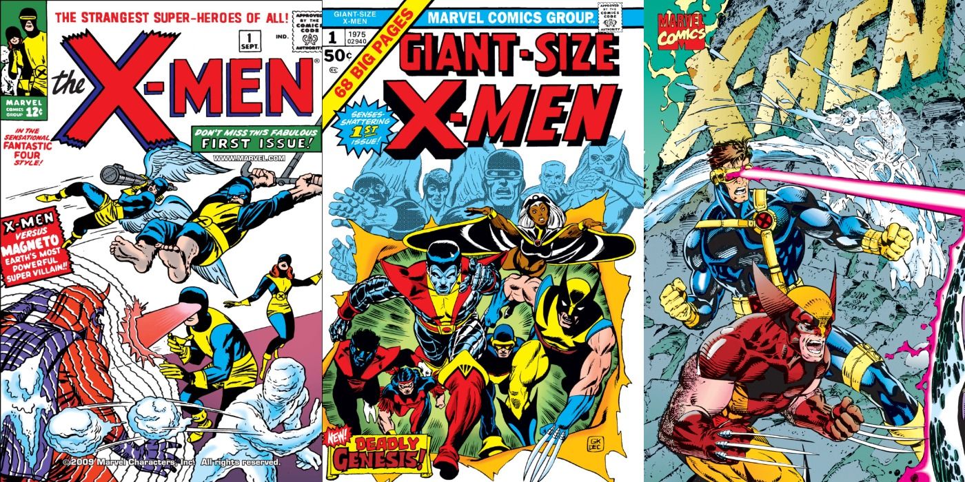Split image of X-Men #1 1963, Giant Size X-Men #1, and X-Men #1 1991 comic book covers.