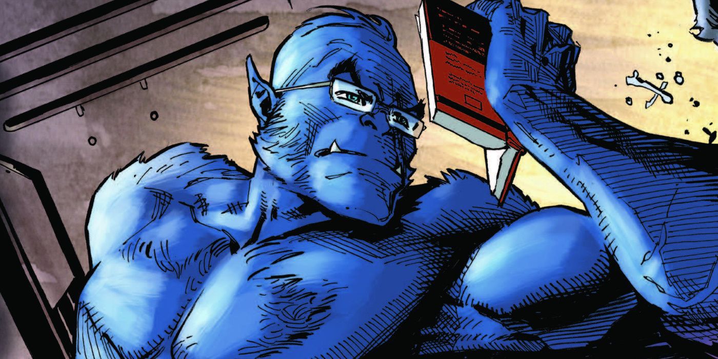 X-Men's Beast reading a book.