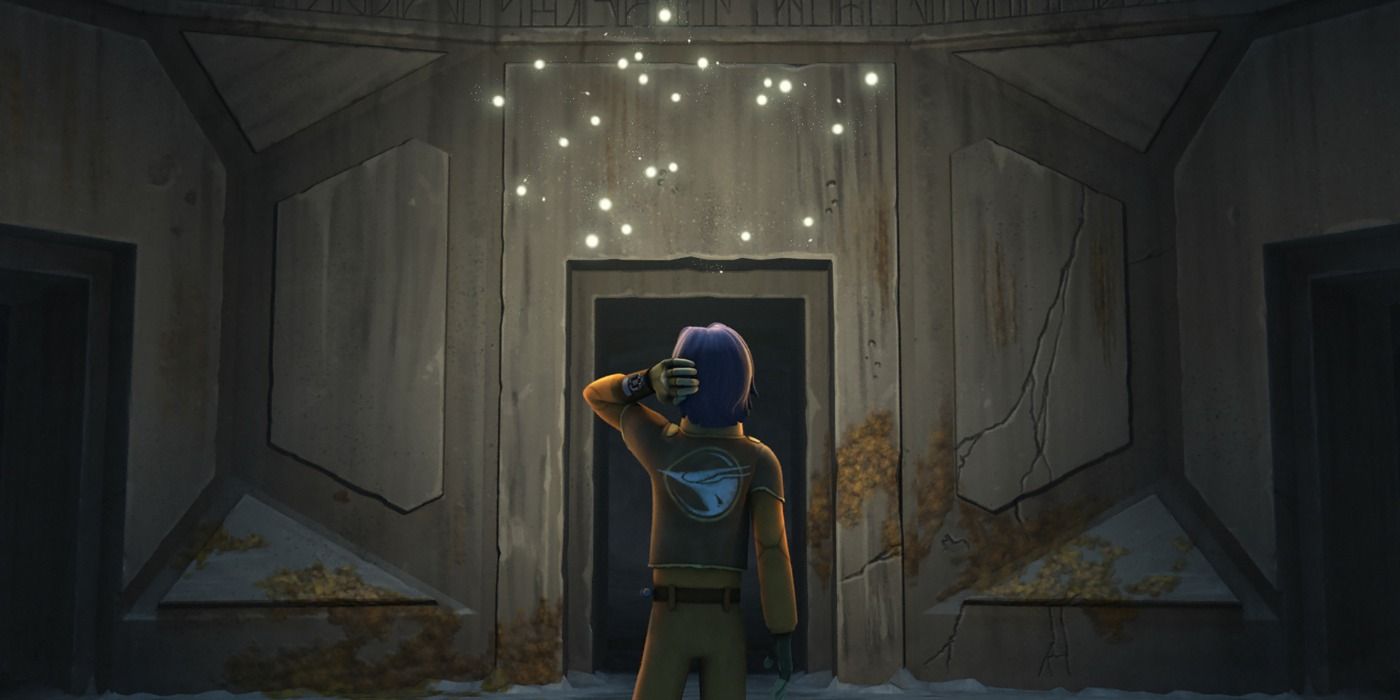 Yoda guides Ezra through the Jedi Temple on Lothal in Star Wars Rebels