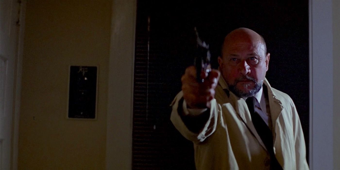 Loomis opens fire on The Shape in Halloween.