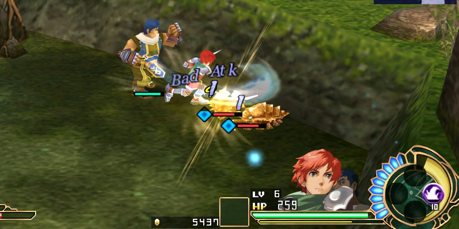 Warriors battle on a green battlefield in Ys: SEVEN.