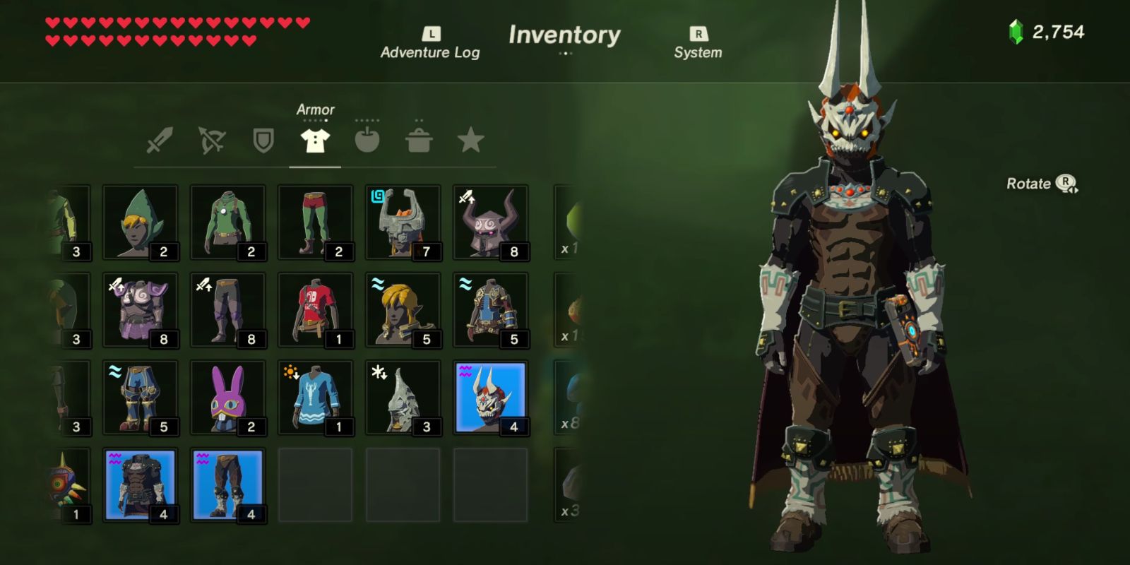 BOTW's Phantom Ganon Armor Set from the inventory.