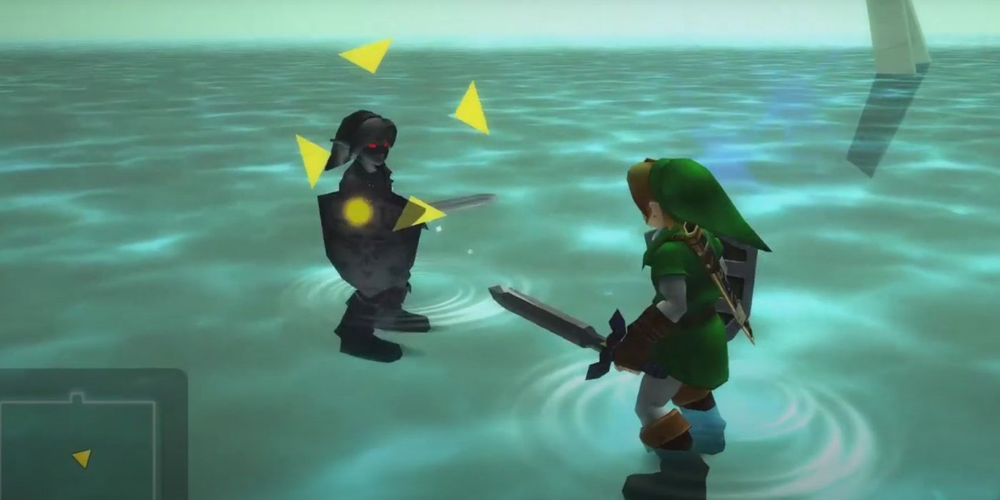 Link faces Dark Link in Ocarina of Time.