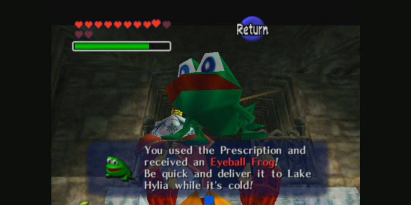 Link obtains the Eyeball Frog in Ocarina of Time.