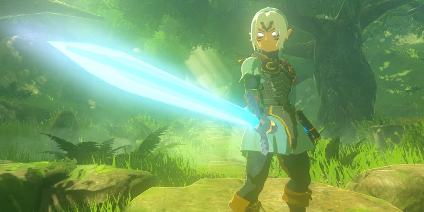 Link wears the Fierce Deity Set in Breath of the Wild.