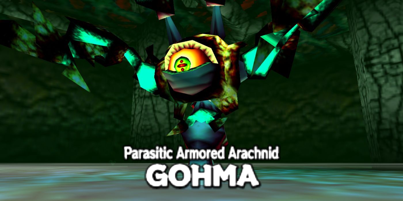 A rainha Gohma está ameaçadoramente em Ocarina of Time, com um texto, 