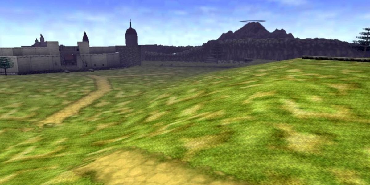 Hyrule Field expands into the distance in Ocarina of Time.