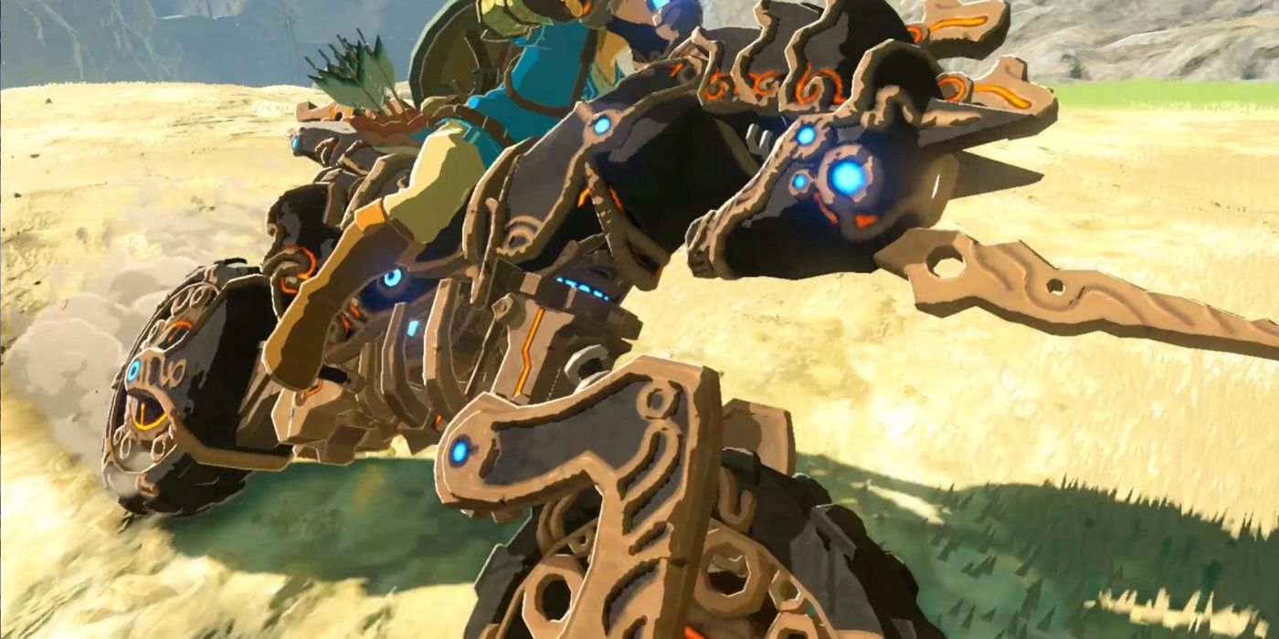 Link rides the Master Cycle Zero in Breath of the Wild.