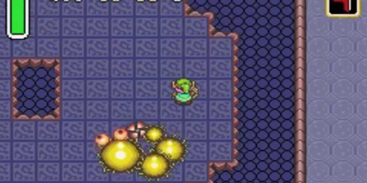 Link faces Moldorm in A Link to the Past.