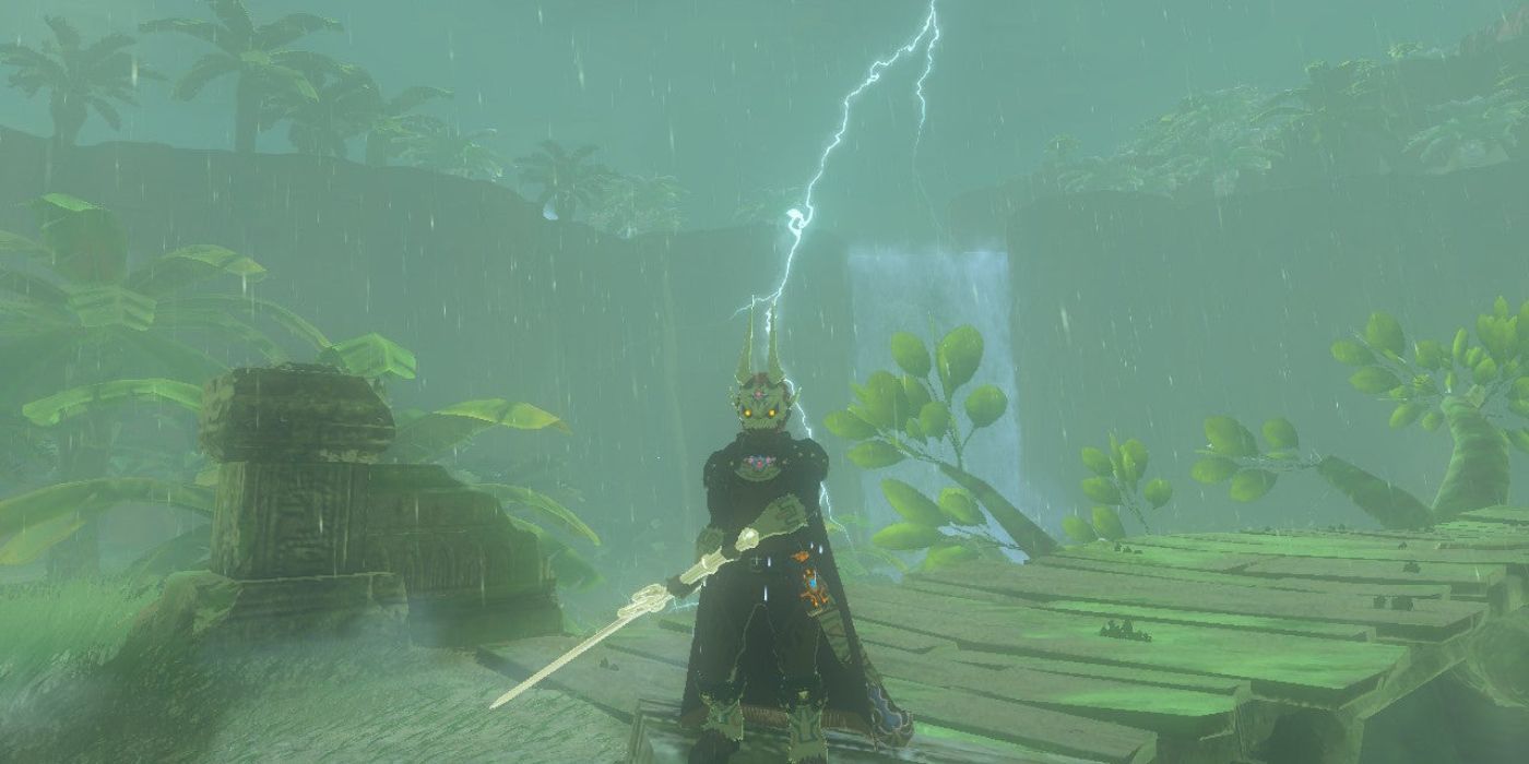 Link wears the Phantom Ganon Set in Breath of the Wild.