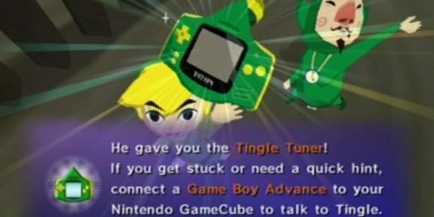 Link obtains the Tingle Tuner in Wind Waker.