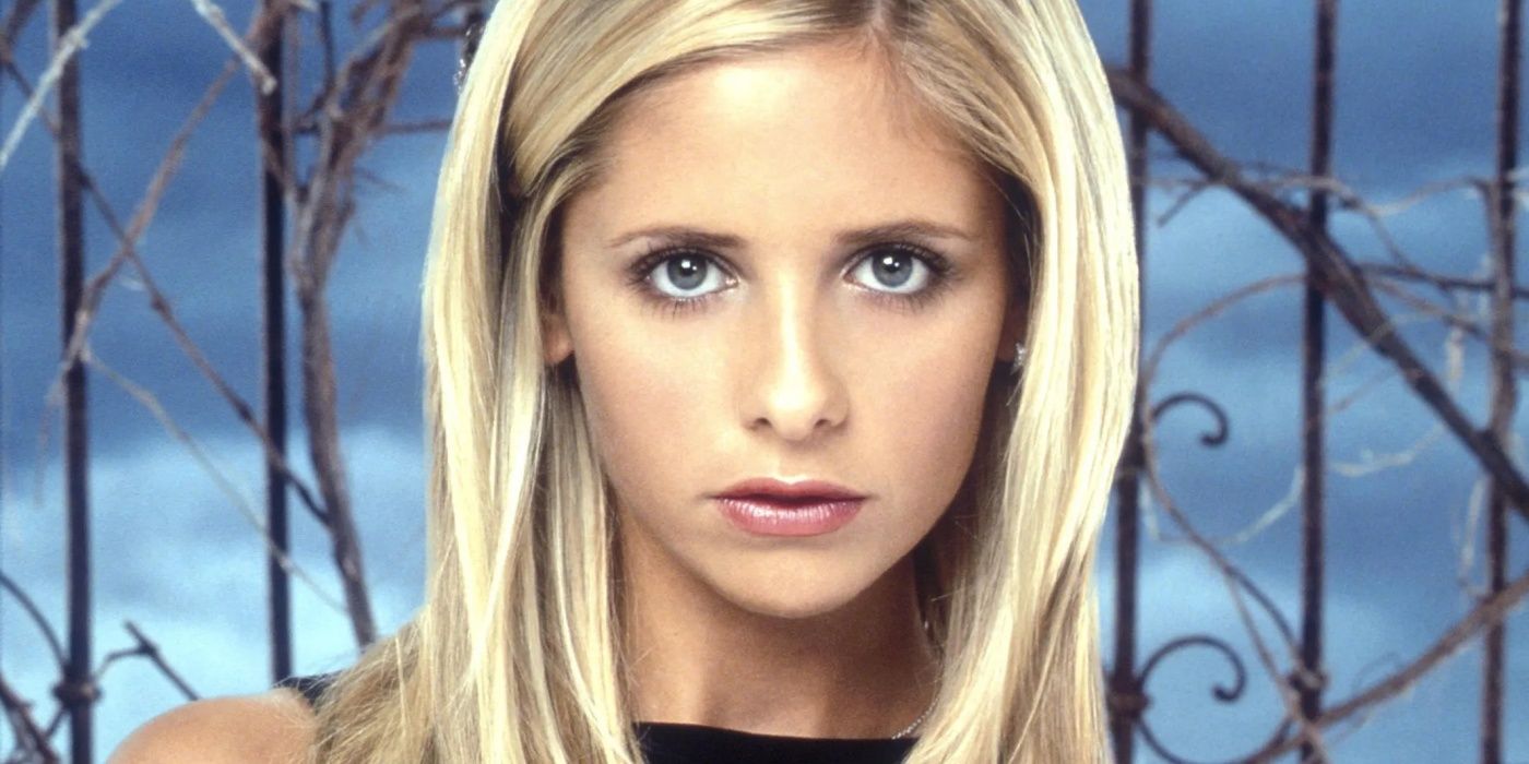 Buffy Summersr looking at the camera in Buffy the Vampire Slayer
