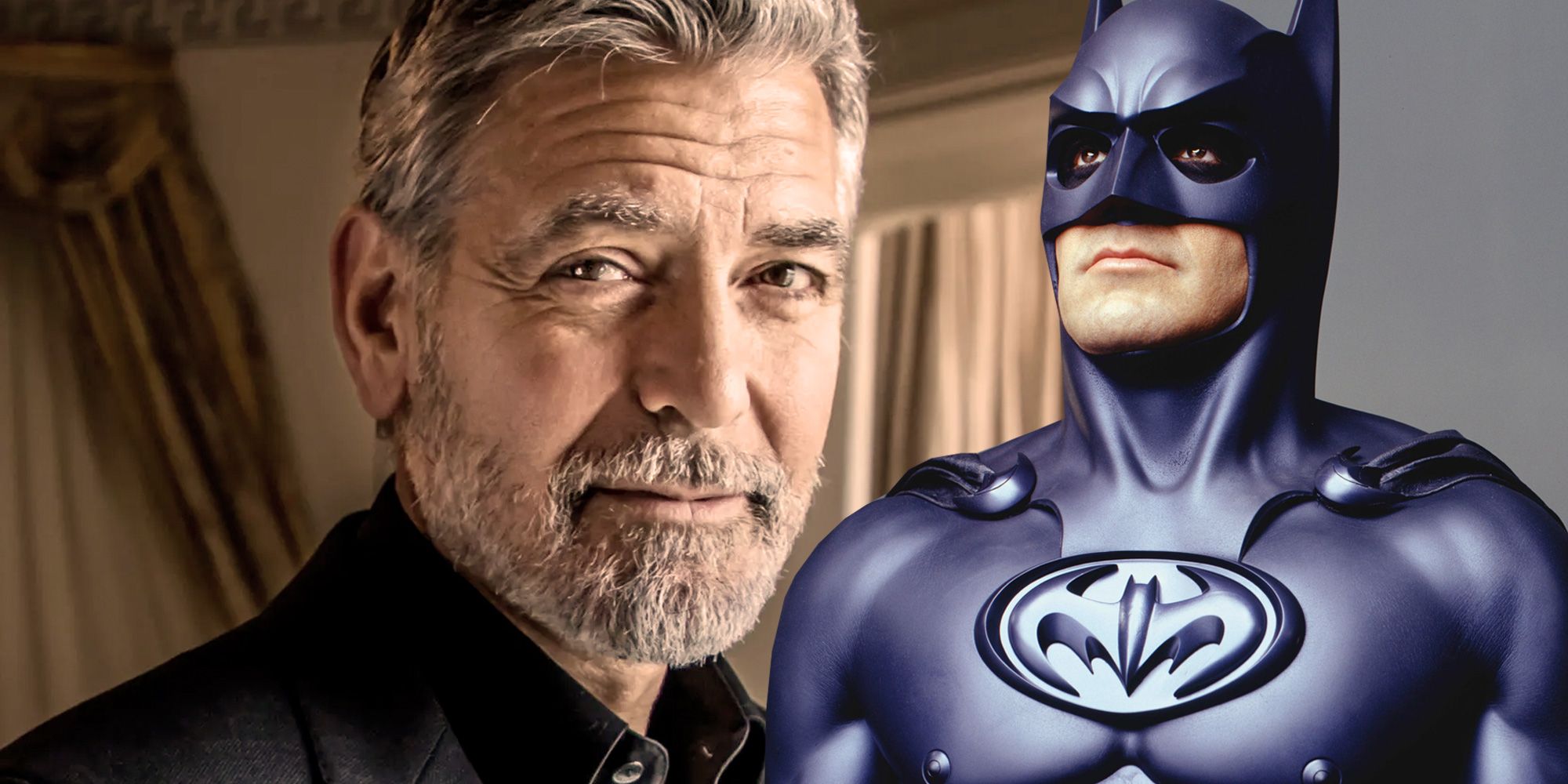 George Clooney in normal clothes and the Batsuit
