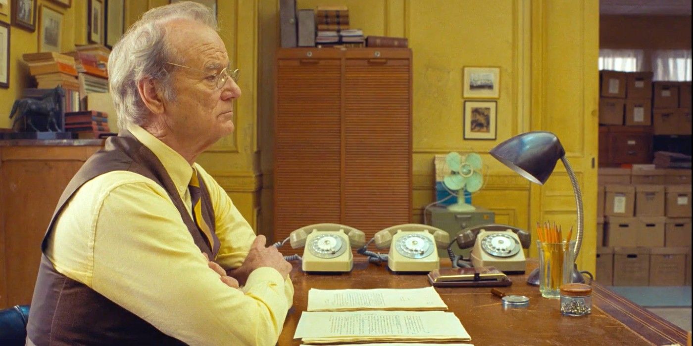 Bill Murray at a desk in The French Dispatch