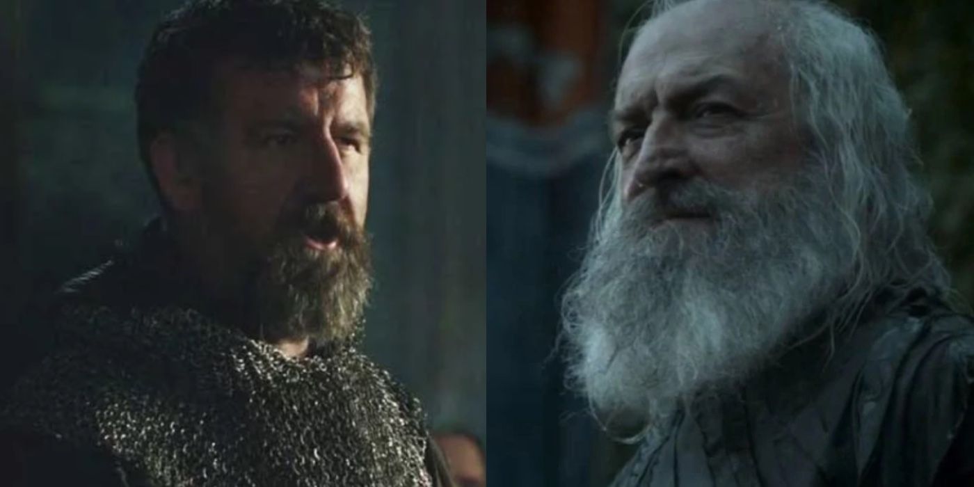 Split image of the two versions of Rickard Karstark in Game of Thrones