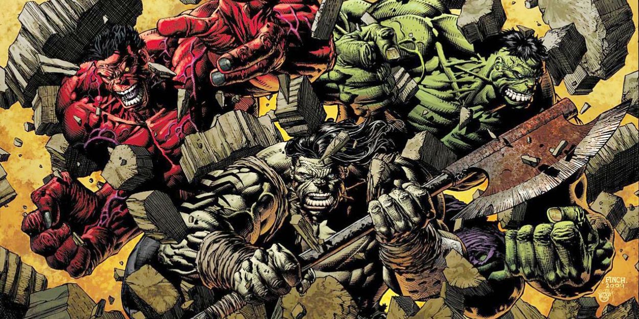 Three different Hulks charge into battle in World War Hulks.