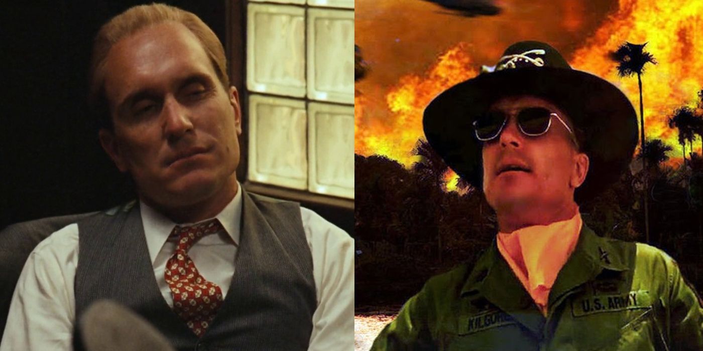 Tom puts his foot on the desk in The Godfather and Kilgore wears sunglasses and a yellow neck tie in Apocalypse Now
