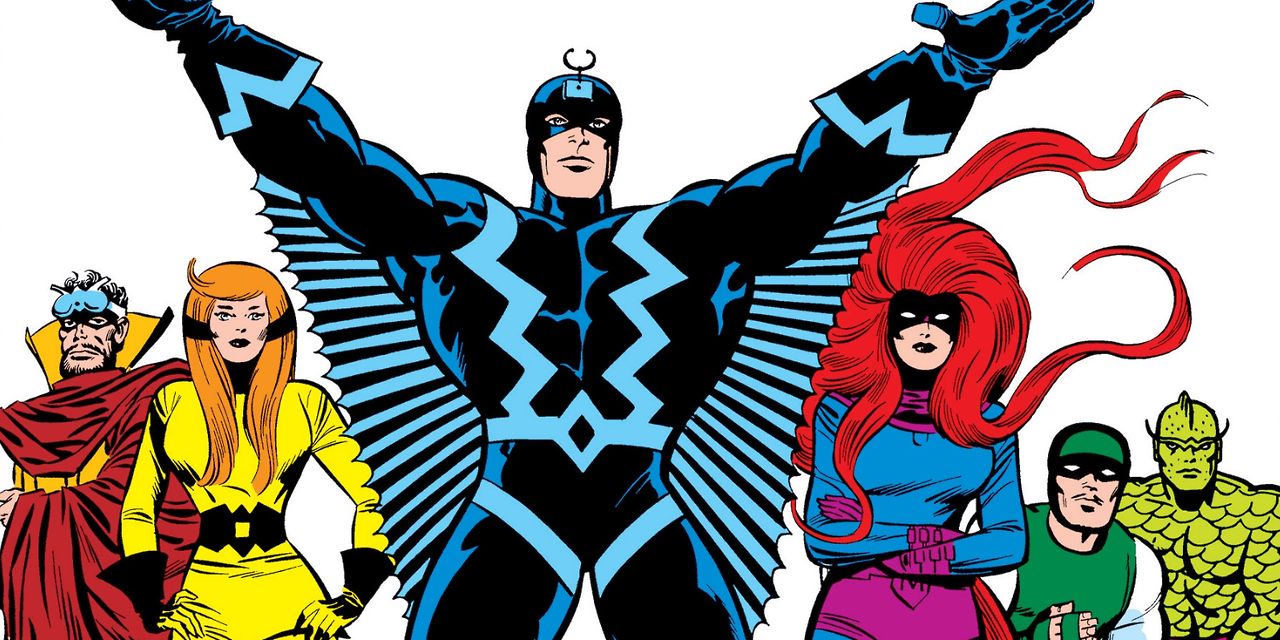 The classic team of Inhumans characters stand together illustrated by Jack Kirby.