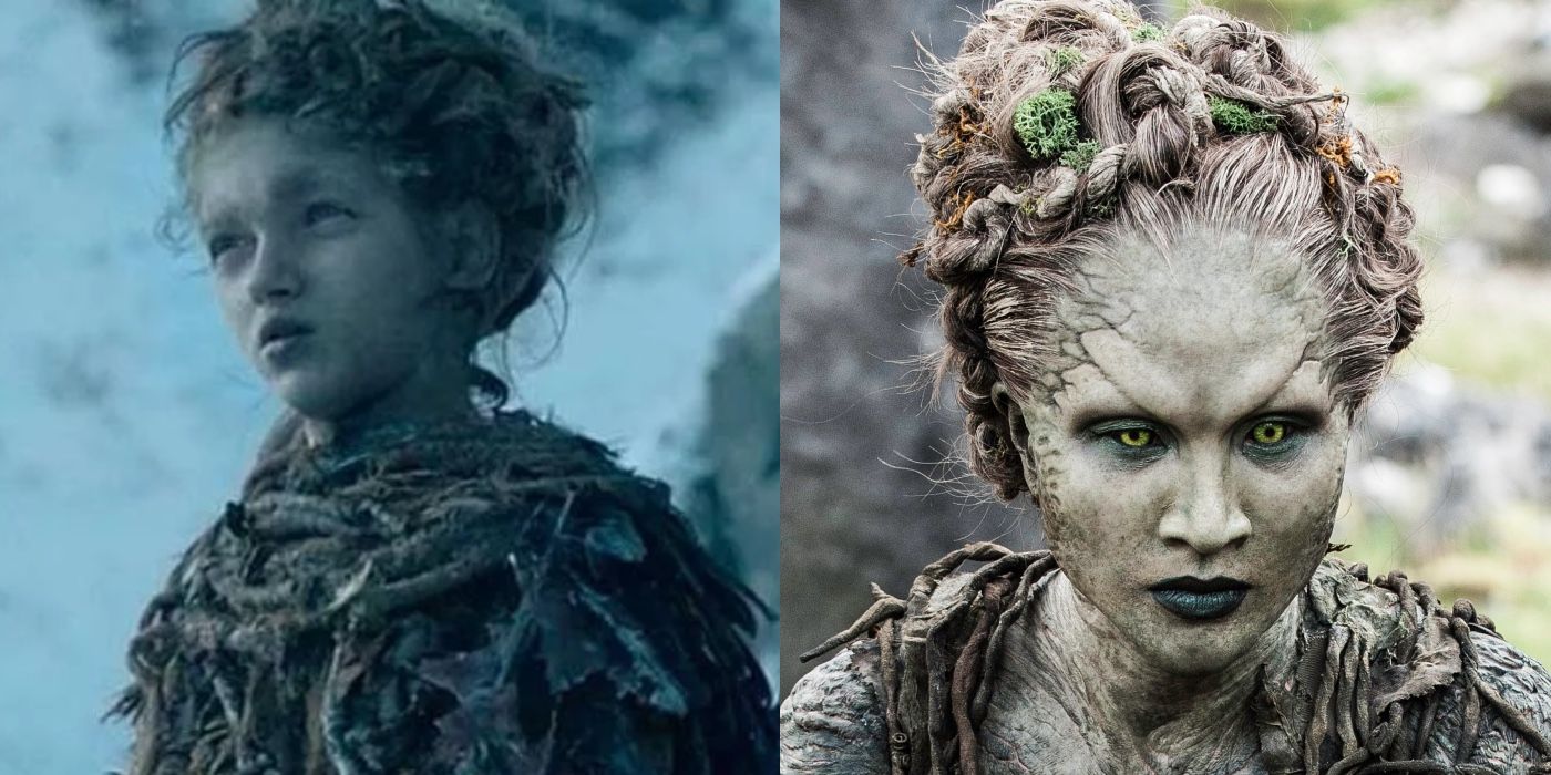 Split image of Octavia Alexandru and Kae Alexander as Leaf in Game of Thrones